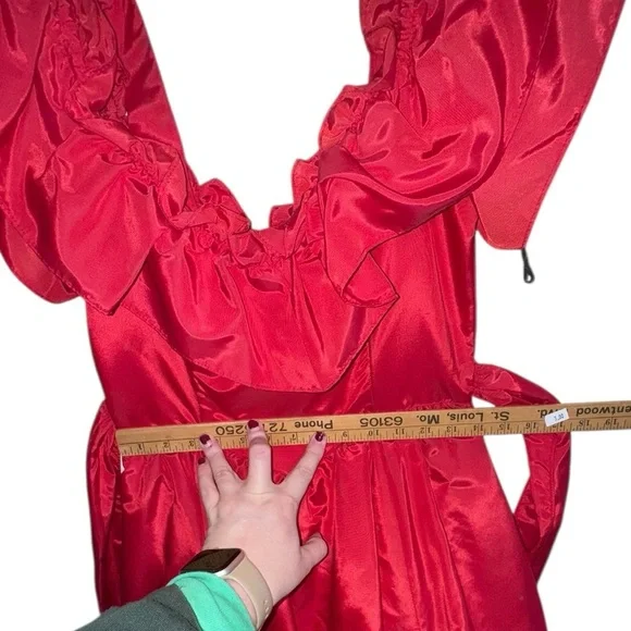 Vintage Gunne Sax Red Ruffle Dress Cottagecore Renaissance Gown - Picture 6 of 15